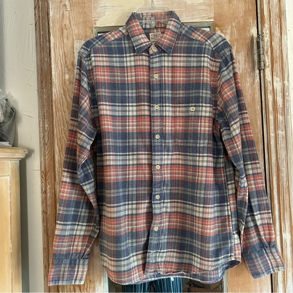 Faherty | Mens Blue Plaid Flannel Long-Sleeve Organic Cotton Button-Down Shirt M